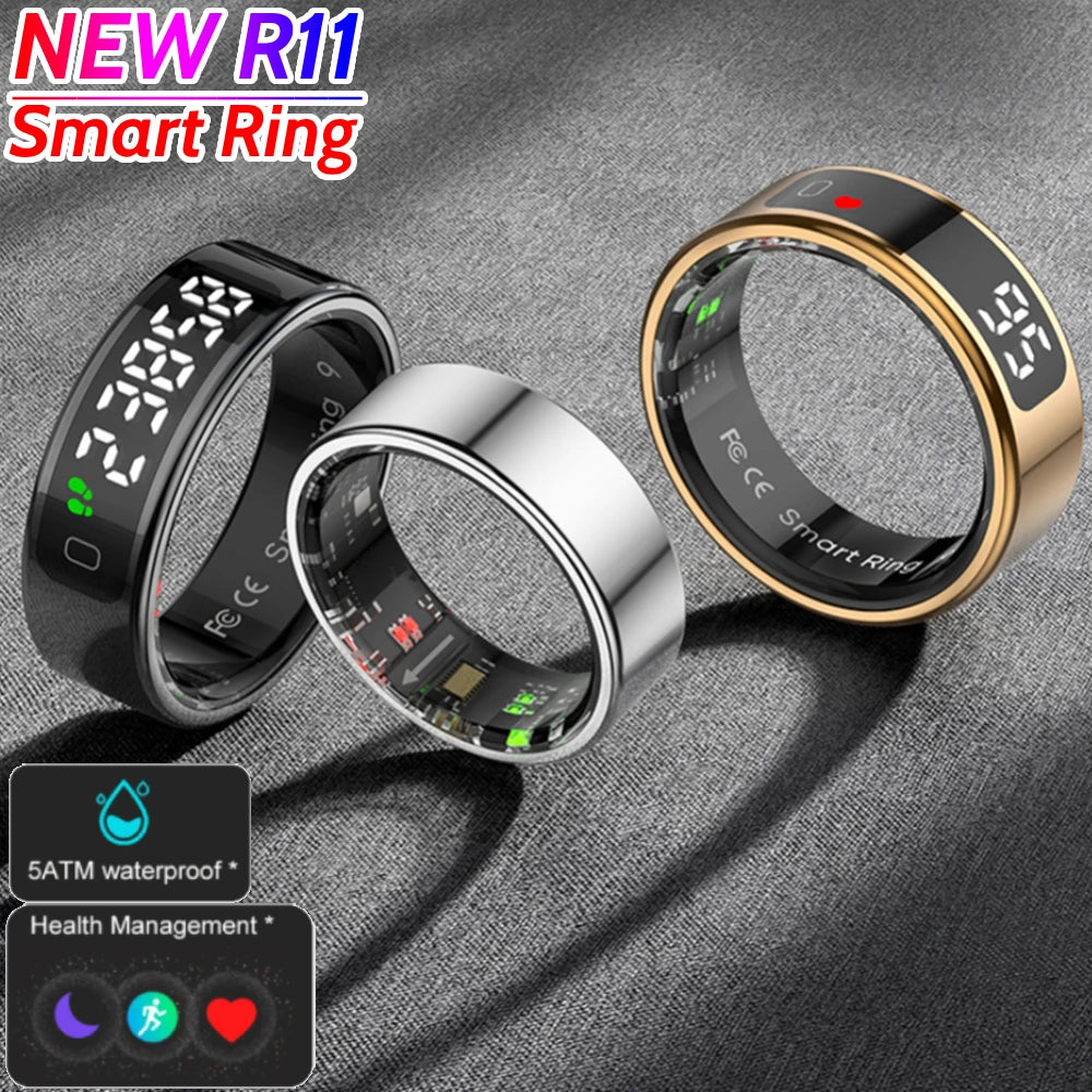 R11 Smart Ring with Display Screen and Touch Heart Rate Blood Oxygen Monitor Wireless Charging Fitness Ring for Men and Women
