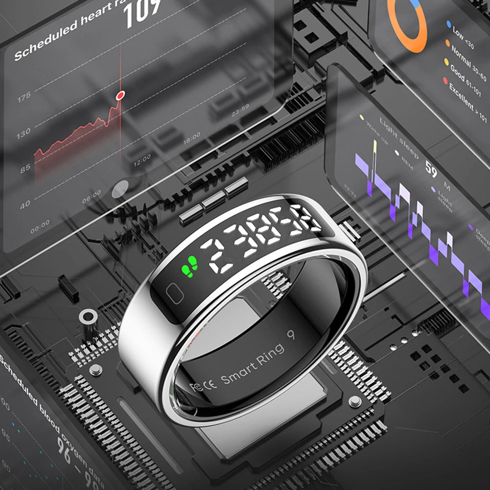 R11 Smart Ring with Display Screen and Touch Heart Rate Blood Oxygen Monitor Wireless Charging Fitness Ring for Men and Women