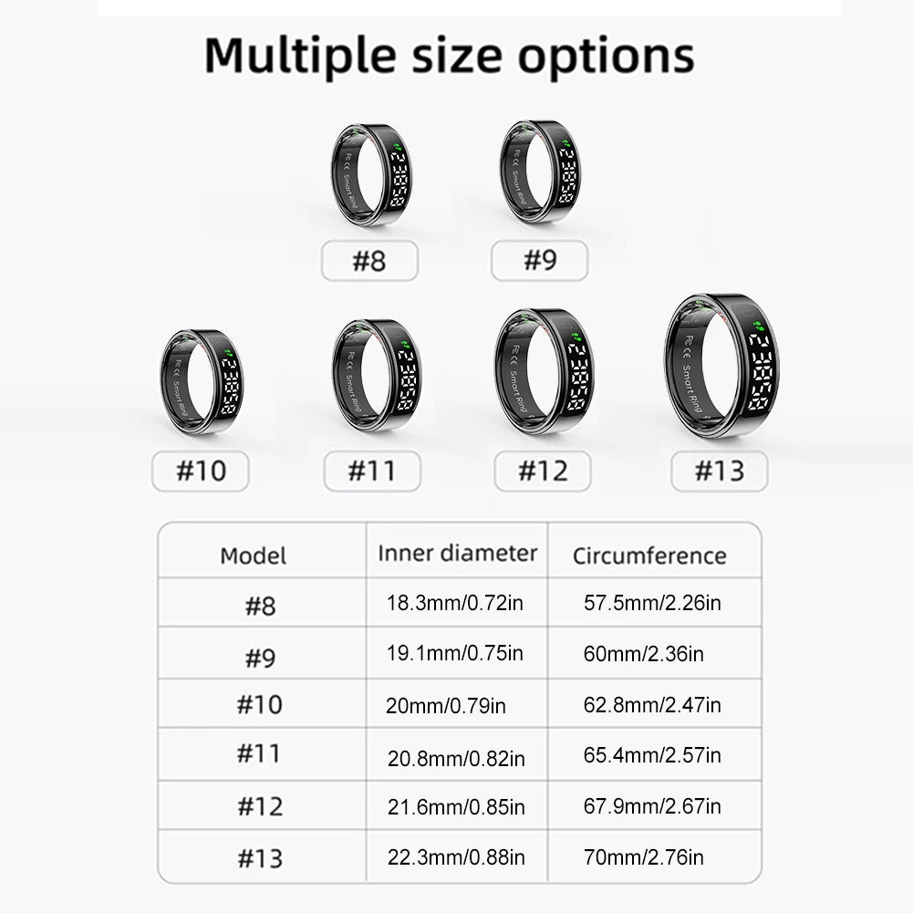 R11 Smart Ring with Display Screen and Touch Heart Rate Blood Oxygen Monitor Wireless Charging Fitness Ring for Men and Women