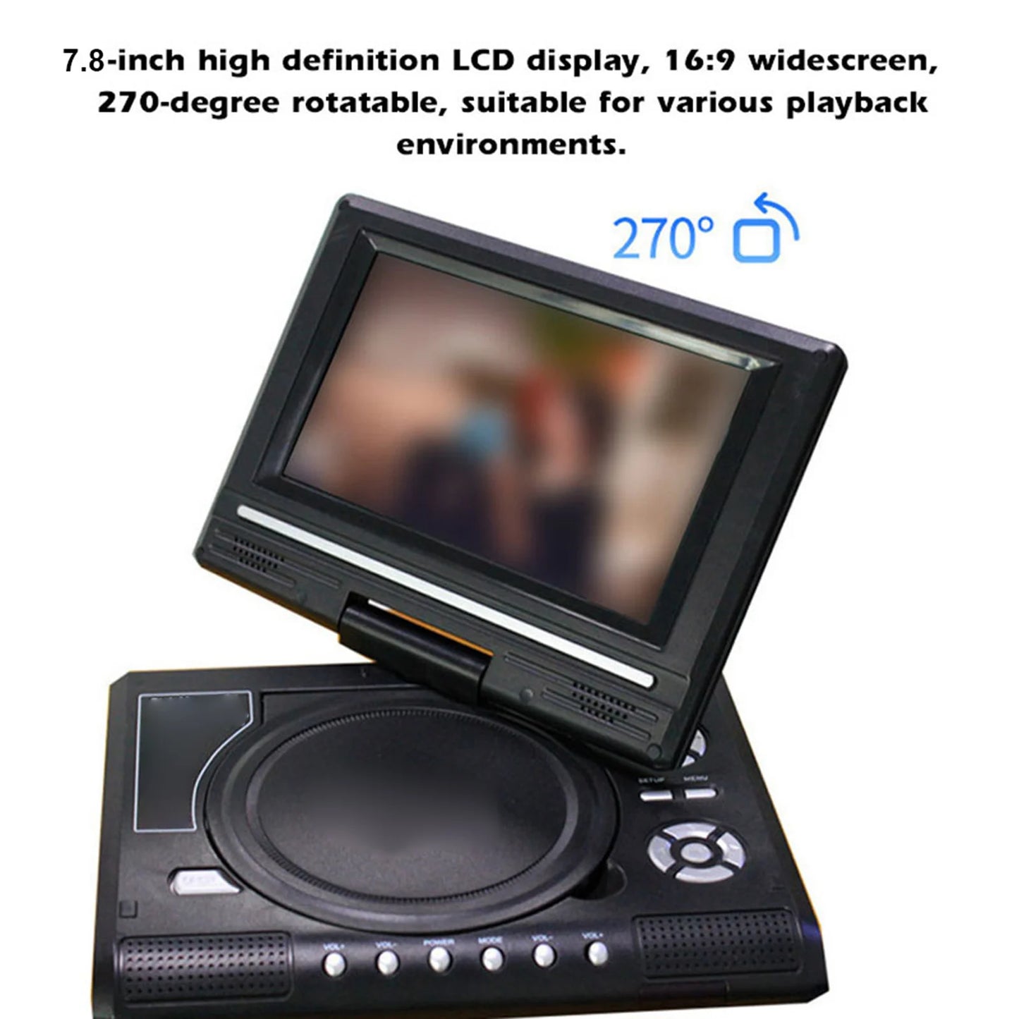 Portable DVD Viewer 7.8 Inch Widescreen DVD Player 270 Degree Rotatable with Game Function