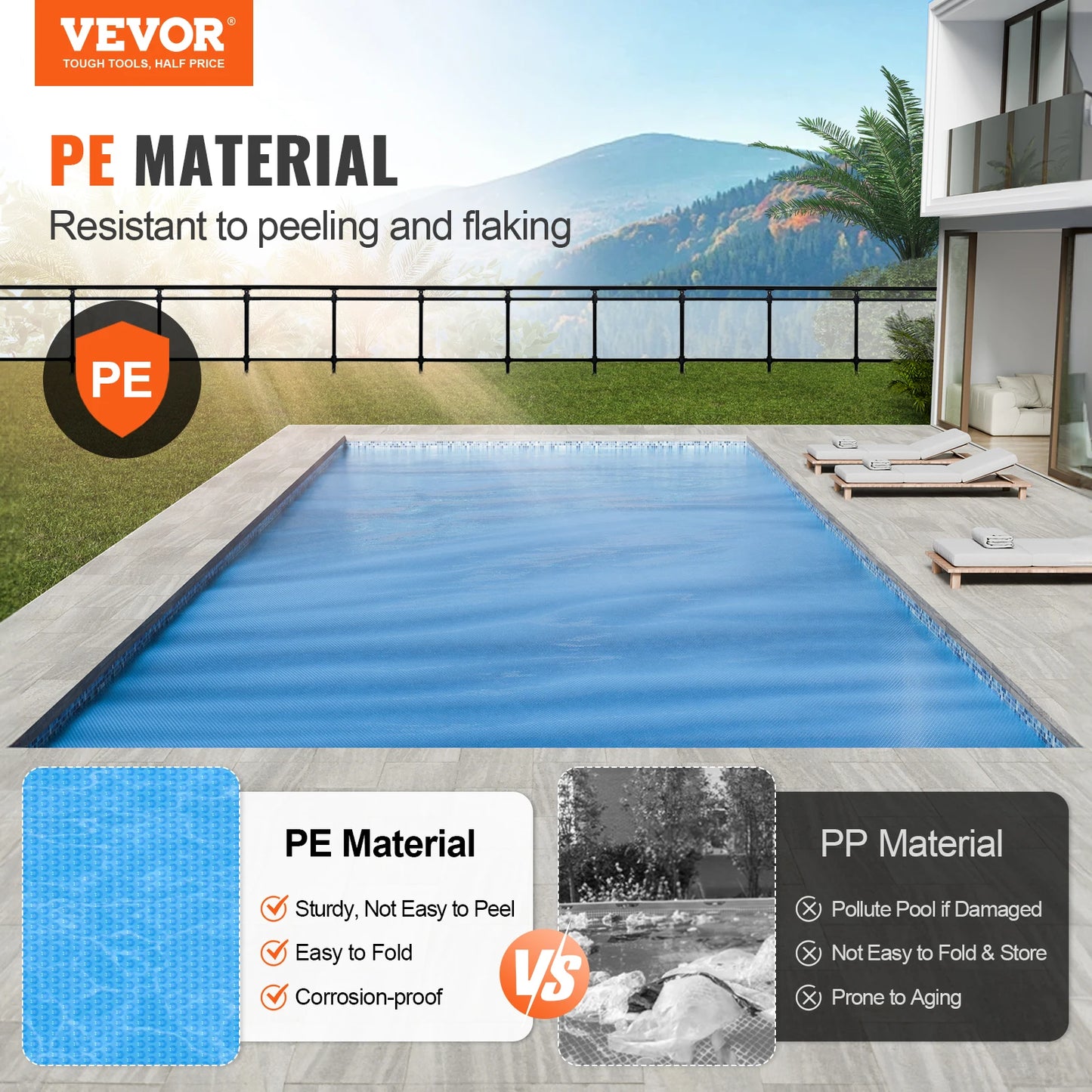 VEVOR Solar Pool Cover Rectangle Solar Blanket for Inground and Above Ground Swimming Pools 12 Mil PE Solar Heating Cover