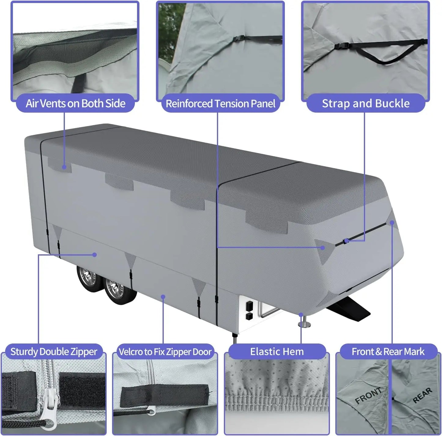Umbrauto 5th Wheel RV Cover Upgraded 7 Layers Top Anti UV Waterproof Breathable Camper Covers Travel Trailer Moto