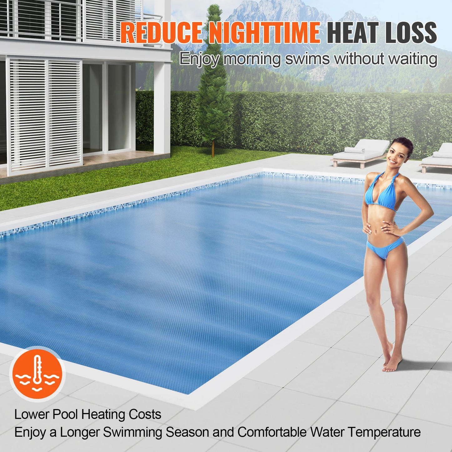 VEVOR Solar Pool Cover Rectangle Solar Blanket for Inground and Above Ground Swimming Pools 12 Mil PE Solar Heating Cover