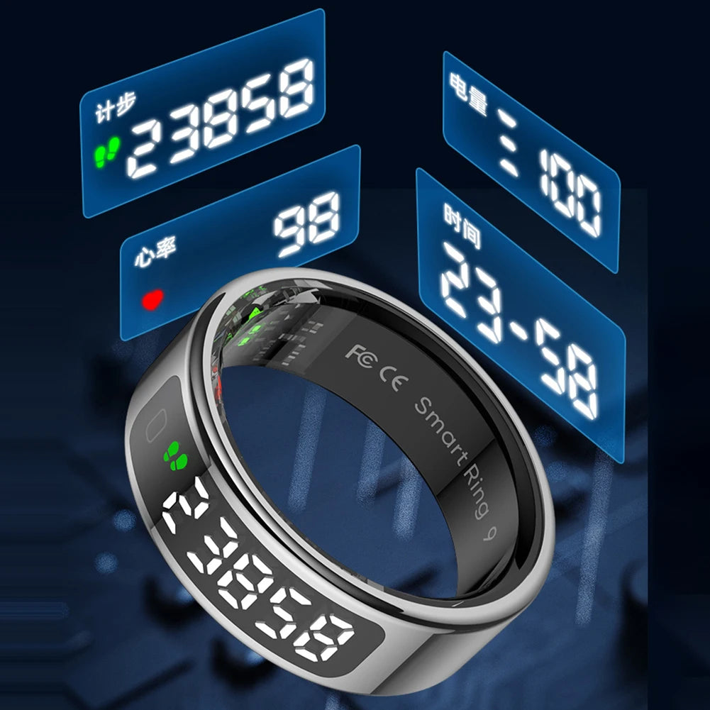 R11 Smart Ring with Display Screen and Touch Heart Rate Blood Oxygen Monitor Wireless Charging Fitness Ring for Men and Women