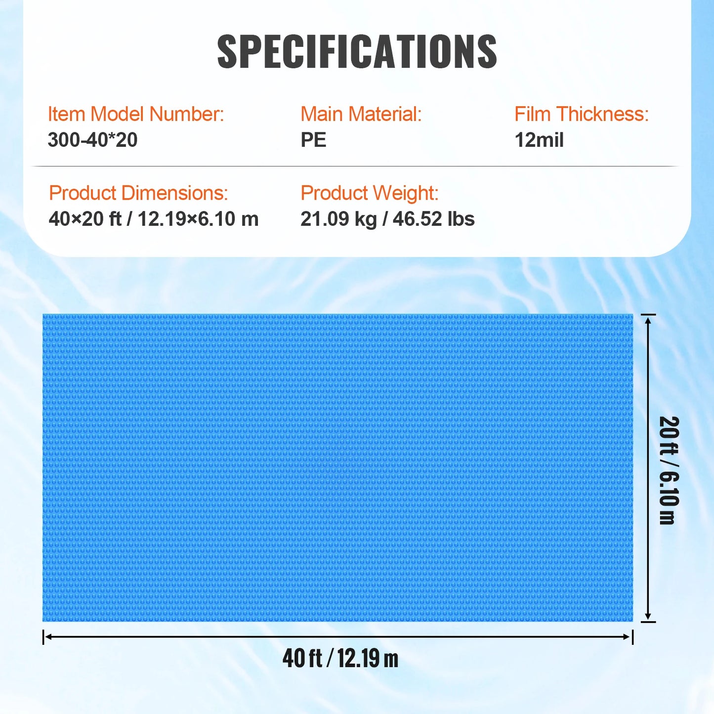 VEVOR Solar Pool Cover Rectangle Solar Blanket for Inground and Above Ground Swimming Pools 12 Mil PE Solar Heating Cover