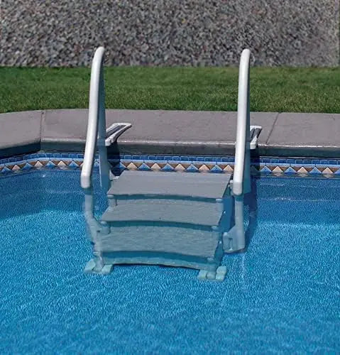 Curve In-Pool Inground Pool Step 3 Tread Stair Entry System with 2 Handrails and Adjustable Mounting Brackets