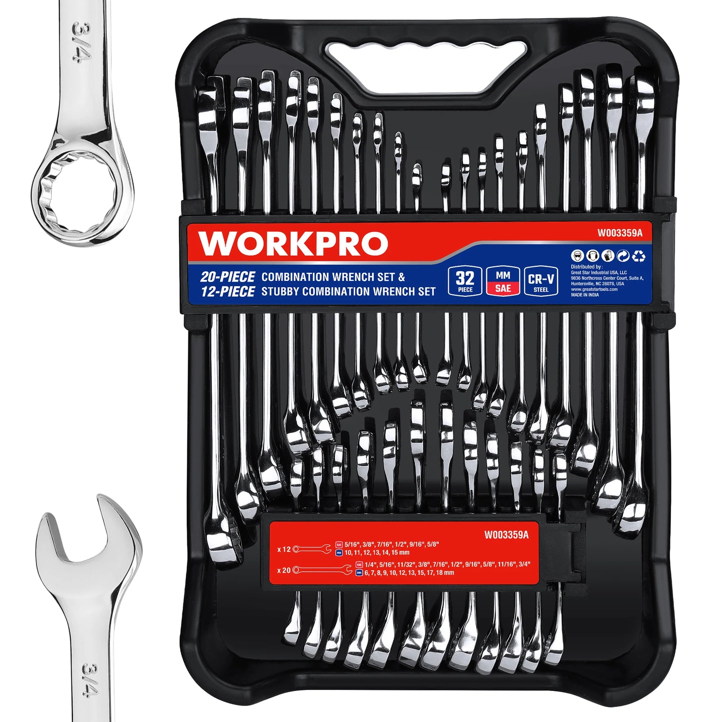 WORKPRO SAE and Metric Wrenches Set with Organizer Pro