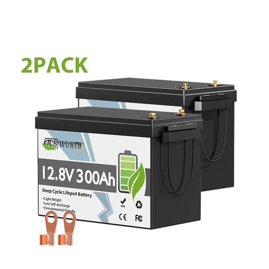 12V 300Ah LiFePO4 Lithium Battery with 200A BMS 3840W Load Power 6000 Plus Deep Cycles for RV Camper Solar Off Grid 2 Pack