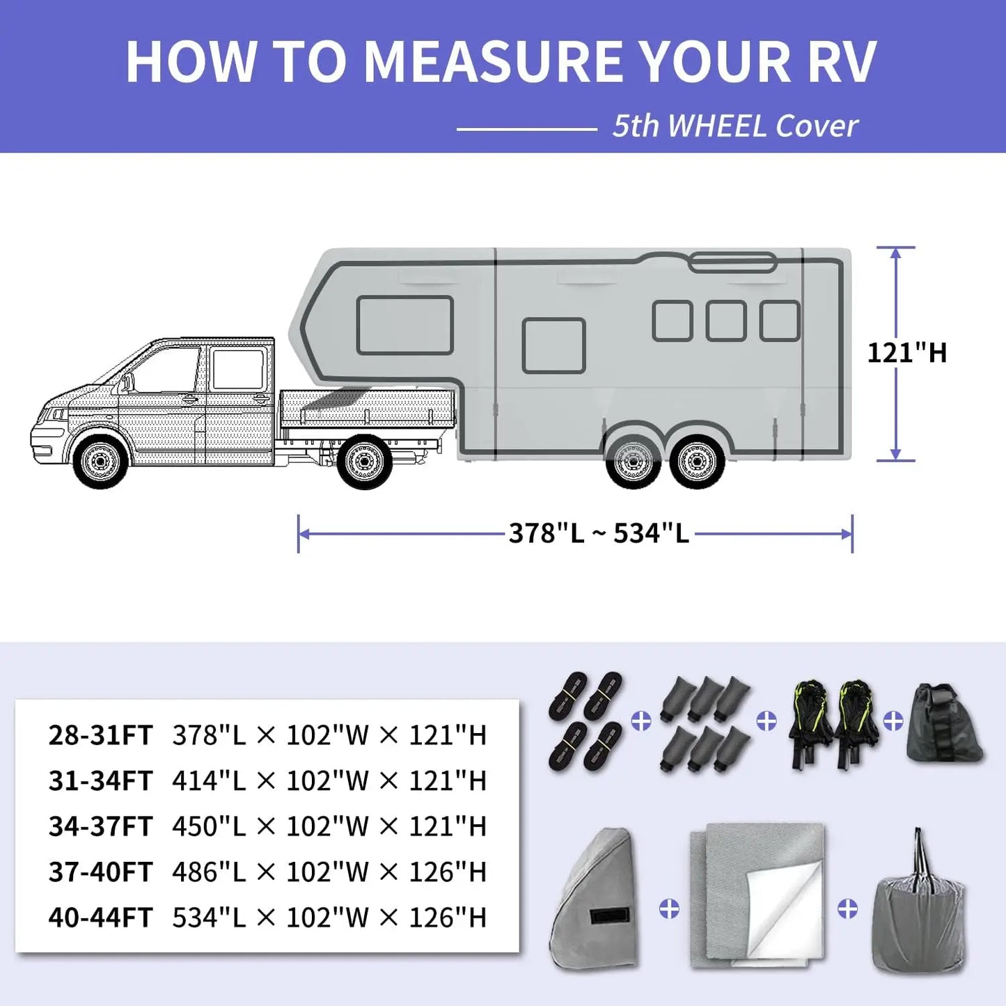 Umbrauto 5th Wheel RV Cover Upgraded 7 Layers Top Anti UV Waterproof Breathable Camper Covers Travel Trailer Moto