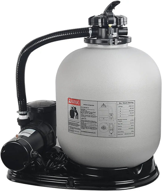 19 Inch Sand Filter with 1.5HP Pool Pump 4500GPH Above Ground Swimming Media System Gray