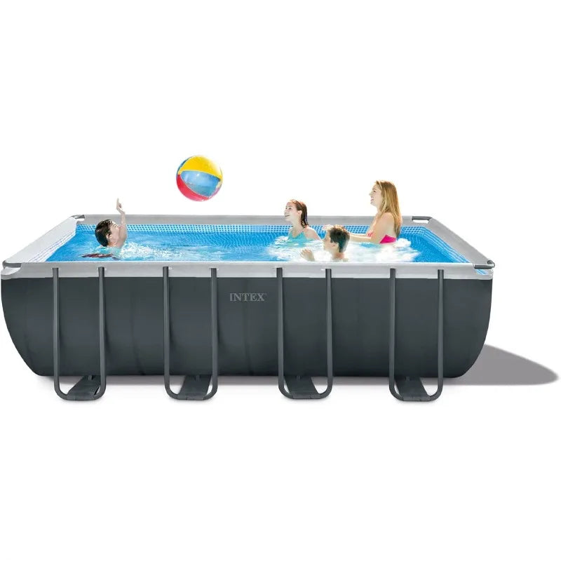 Intex 18 Feet by 9 Feet by 52 Inches Ultra XTR Rectangular Frame Swimming Pool Set with Pump Above Ground Backyard Large Rectangle Pool
