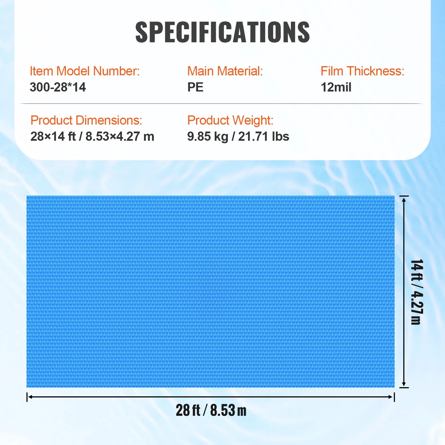 VEVOR Solar Pool Cover Rectangle Solar Blanket for Inground and Above Ground Swimming Pools 12 Mil PE Solar Heating Cover