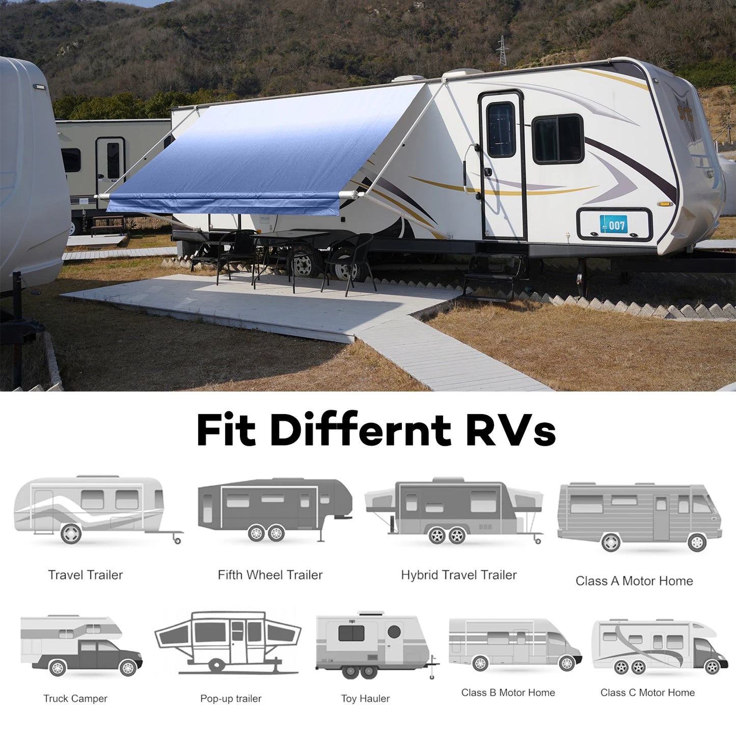 RV Awning Fabric Replacement Camper Trailer Super Heavy Vinyl Coated Polyester 16 Feet 2 Inches Fits 17 Feet Awning