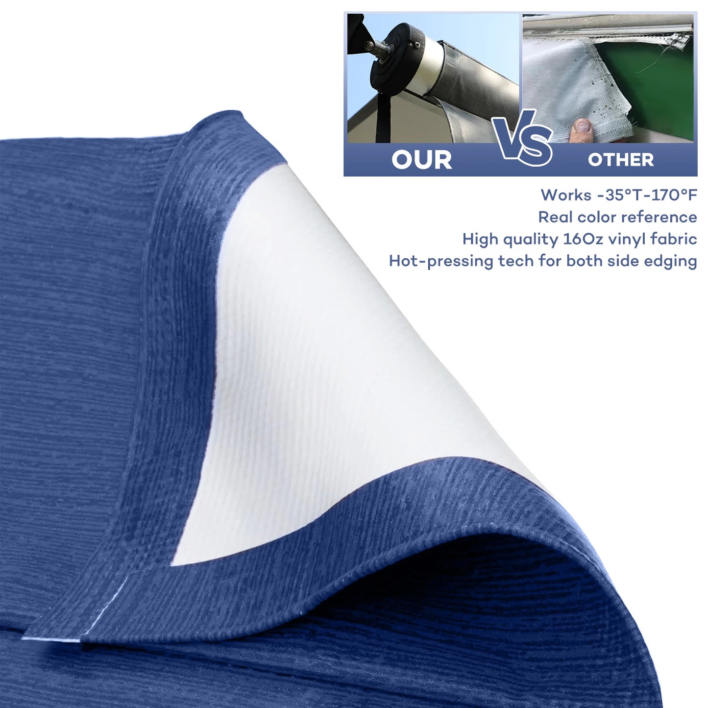 RV Awning Fabric Replacement Camper Trailer Super Heavy Vinyl Coated Polyester 16 Feet 2 Inches Fits 17 Feet Awning