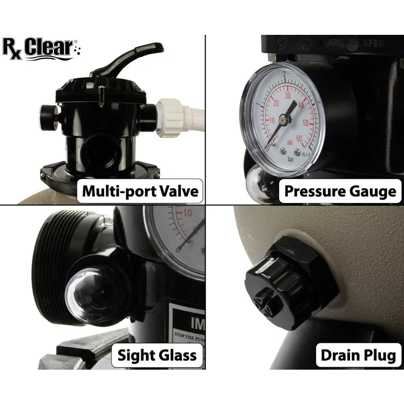 Rx Clear Radiant Complete Sand Filter System for Above Ground Swimming Pool with Extreme Force 1.2 HP Pump and 22 Inch Tank