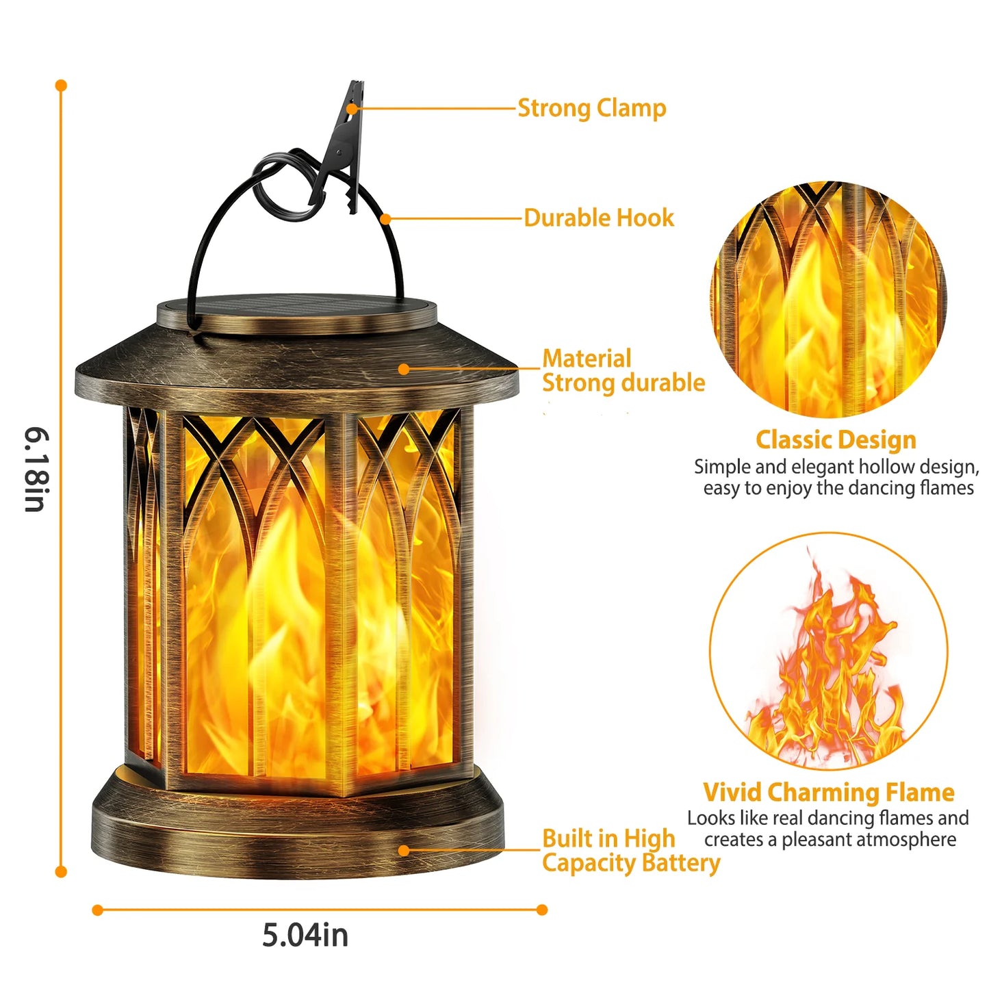 2 Pack Upgraded Flickering Flame Solar Lanterns Outdoor Hanging Lights for Garden Bronze Black