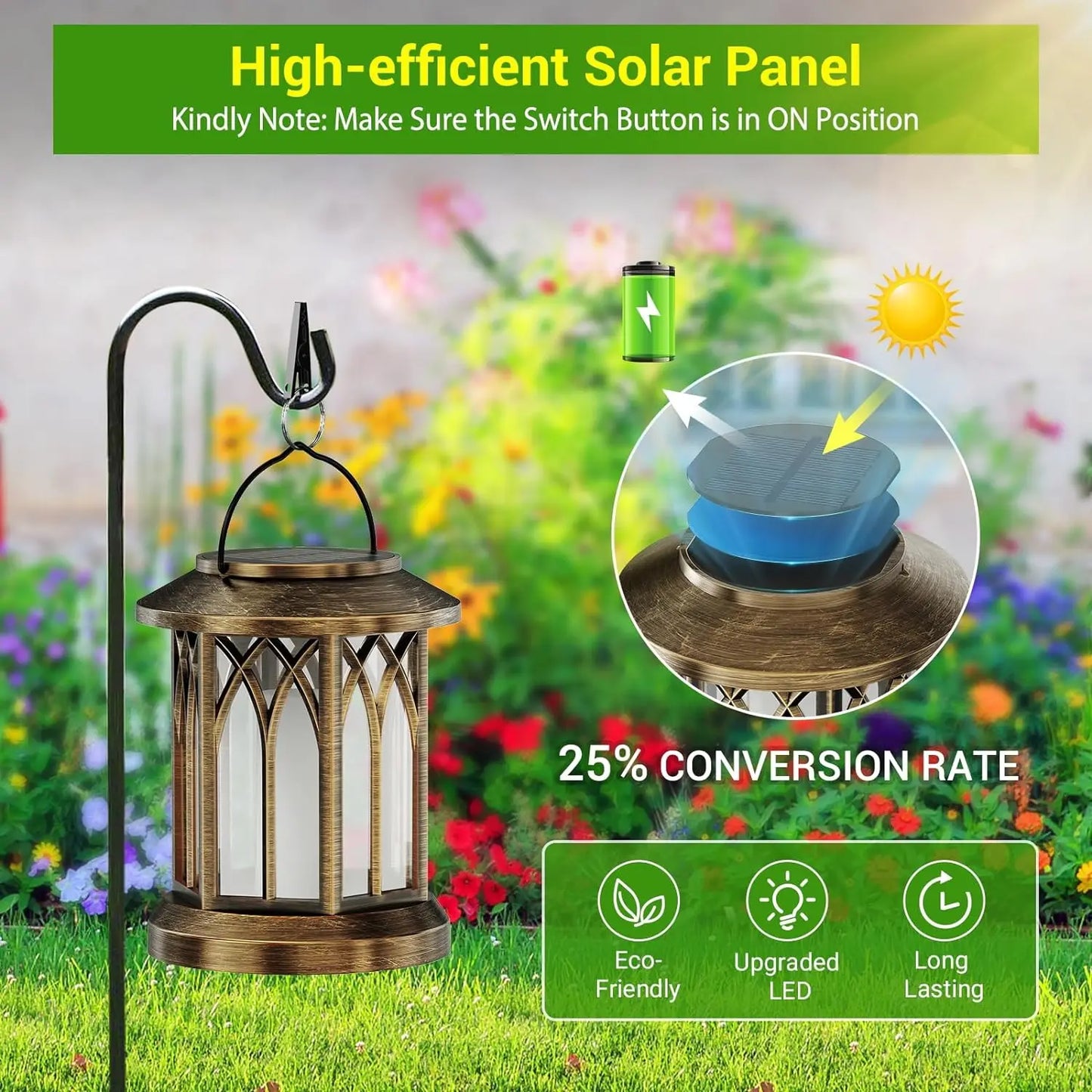 2 Pack Upgraded Flickering Flame Solar Lanterns Outdoor Hanging Lights for Garden Bronze Black