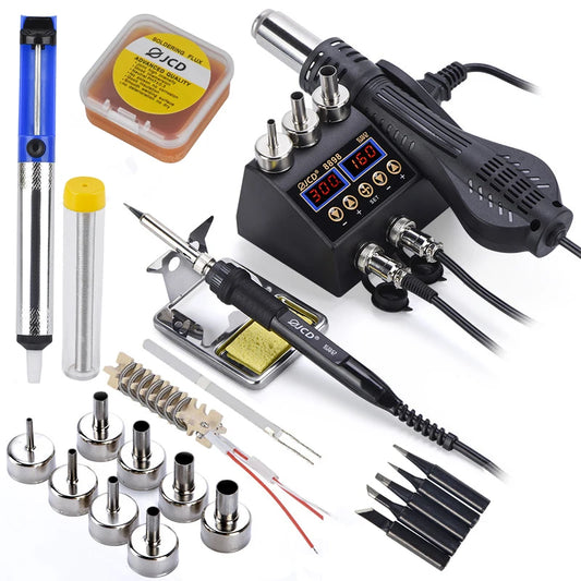 JCD 8898 750W Soldering Station 2 in 1 LCD Digital Display Rework Welding Kit Soldering Iron Hot Air Gun Repair Tools