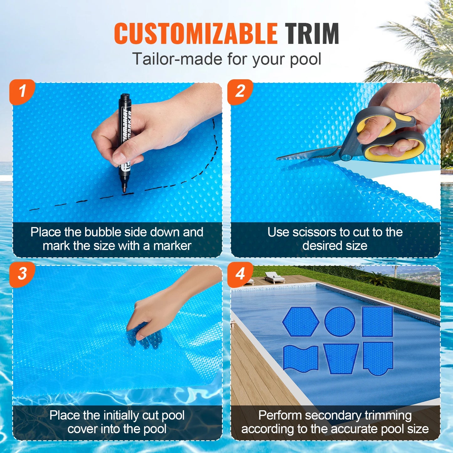 VEVOR Solar Pool Cover Rectangle Solar Blanket for Inground and Above Ground Swimming Pools 12 Mil PE Solar Heating Cover