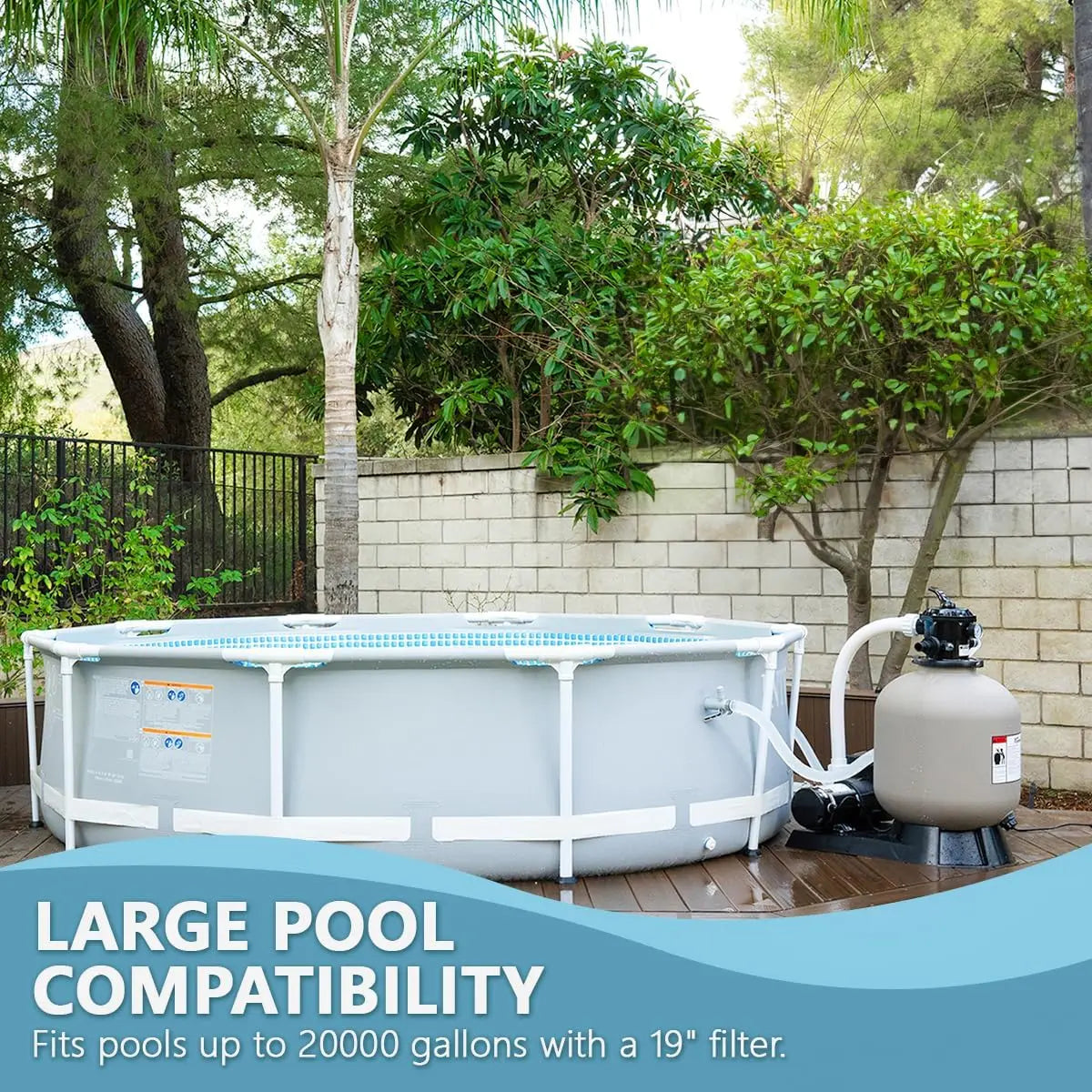 19 Inch Sand Filter with 1.5HP Pool Pump 4500GPH Above Ground Swimming Media System Gray
