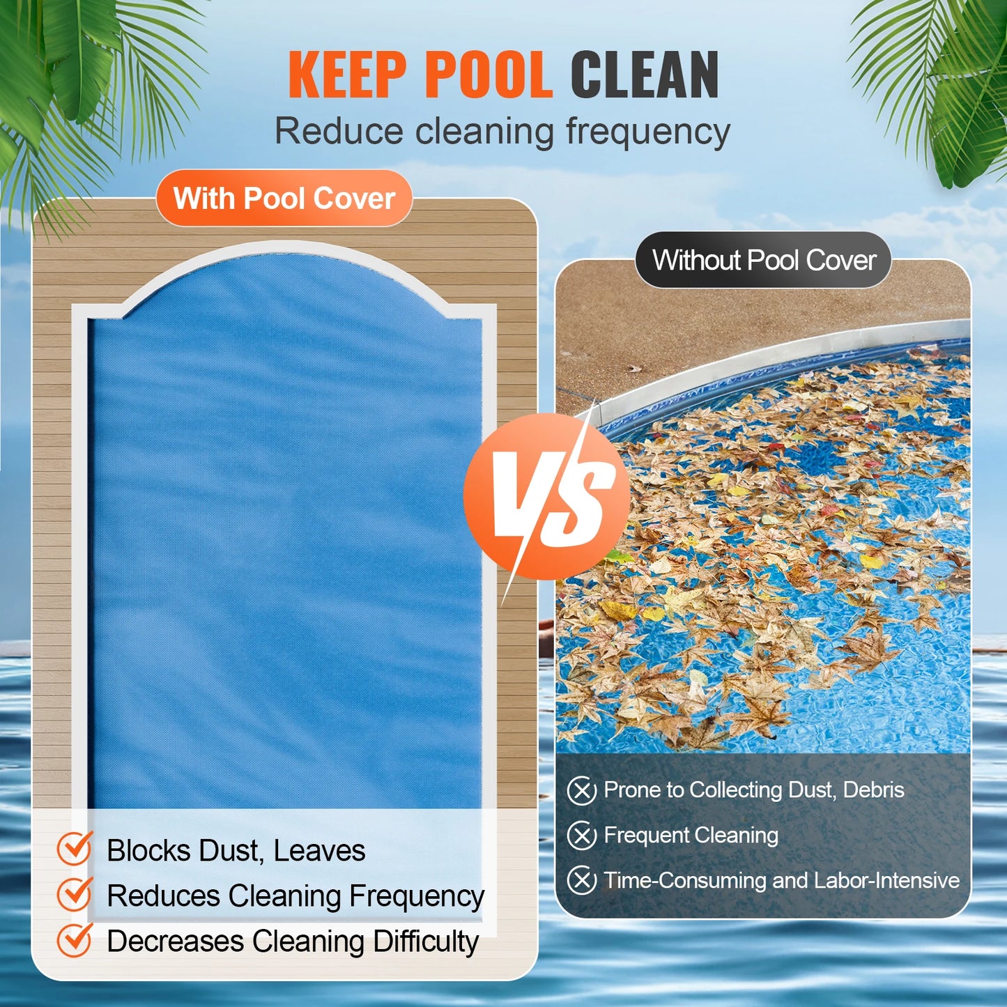 VEVOR Solar Pool Cover Rectangle Solar Blanket for Inground and Above Ground Swimming Pools 12 Mil PE Solar Heating Cover