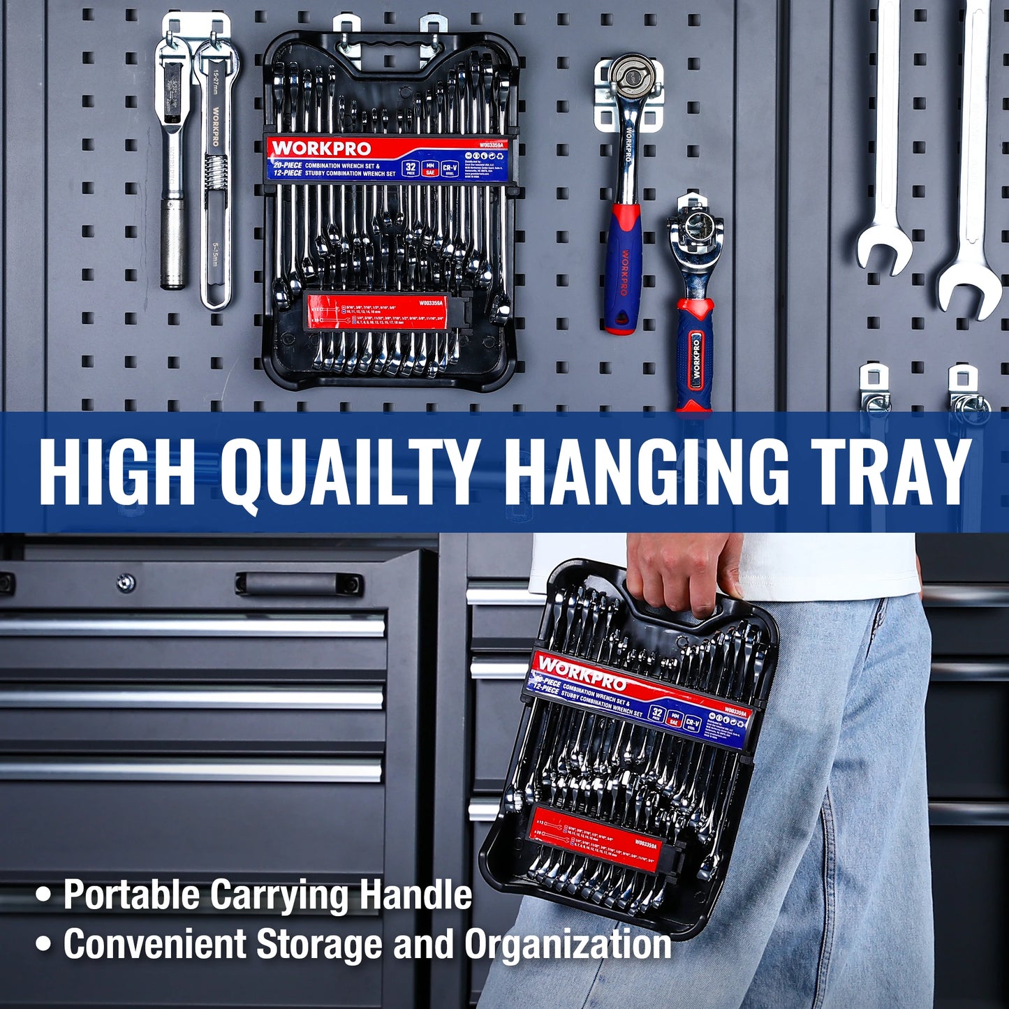 WORKPRO SAE and Metric Wrenches Set with Organizer Pro