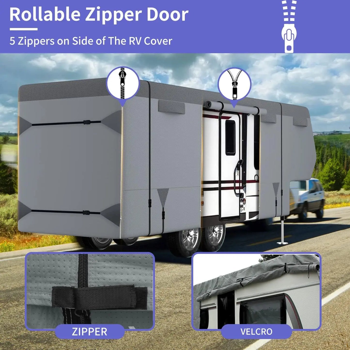 Umbrauto 5th Wheel RV Cover Upgraded 7 Layers Top Anti UV Waterproof Breathable Camper Covers Travel Trailer Moto