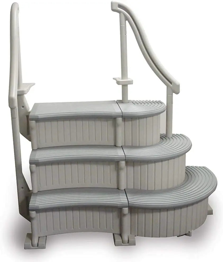 Curve In-Pool Inground Pool Step 3 Tread Stair Entry System with 2 Handrails and Adjustable Mounting Brackets