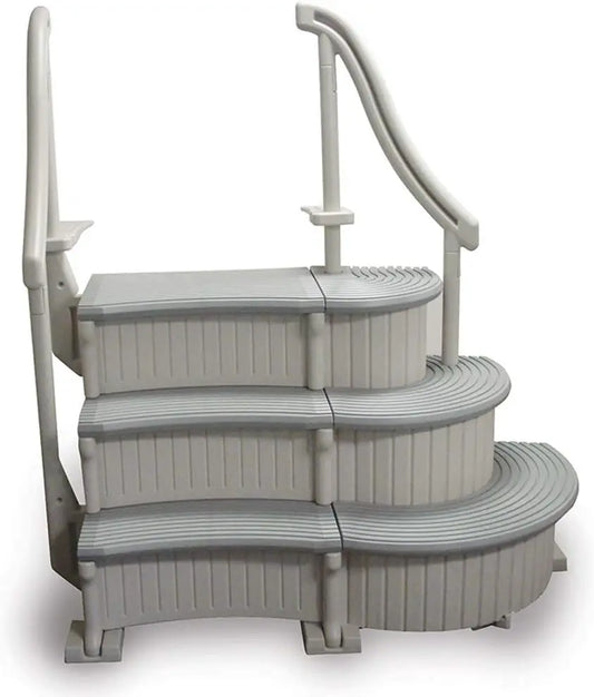 Curve In-Pool Inground Pool Step 3 Tread Stair Entry System with 2 Handrails and Adjustable Mounting Brackets