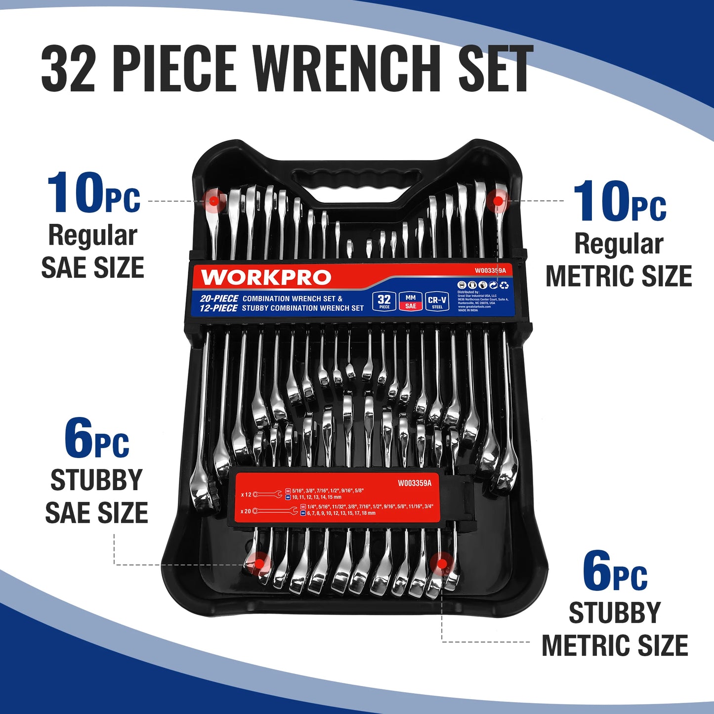 WORKPRO SAE and Metric Wrenches Set with Organizer Pro