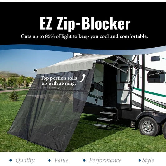 Black Mesh RV Awning Shade Screen Canopy Sun Blocker Camper Accessory for Front Patio 17 Feet x 9 Feet