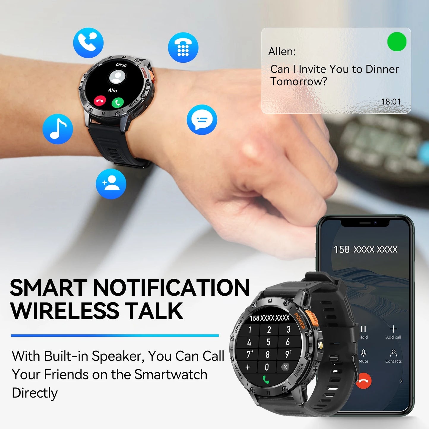 LaNikar Rugged Smart Watch For Men With Wireless Calling Fitness Tracker For 100 Plus Sports For IOS