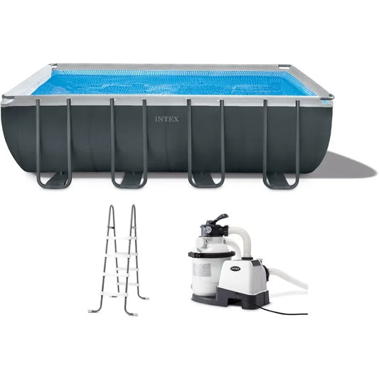 Intex 18 Feet by 9 Feet by 52 Inches Ultra XTR Rectangular Frame Swimming Pool Set with Pump Above Ground Backyard Large Rectangle Pool
