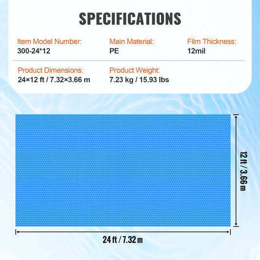 VEVOR Solar Pool Cover Rectangle Solar Blanket for Inground and Above Ground Swimming Pools 12 Mil PE Solar Heating Cover